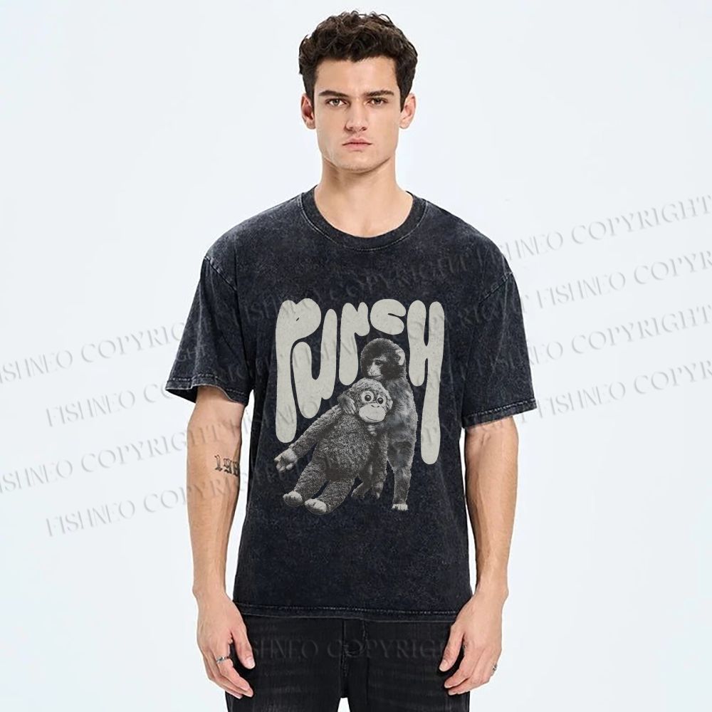 Unisex Punchy Monkey Printed Washed Tee