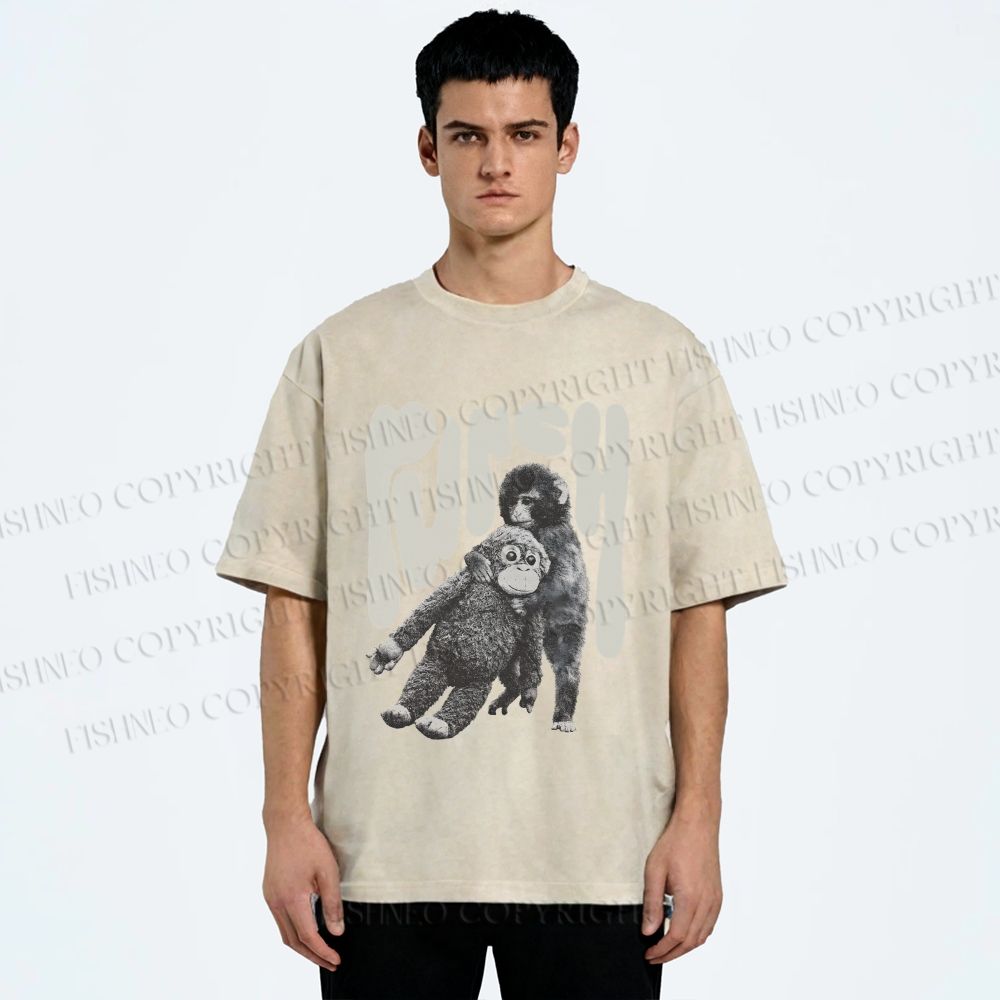 Unisex Punchy Monkey Printed Washed Tee