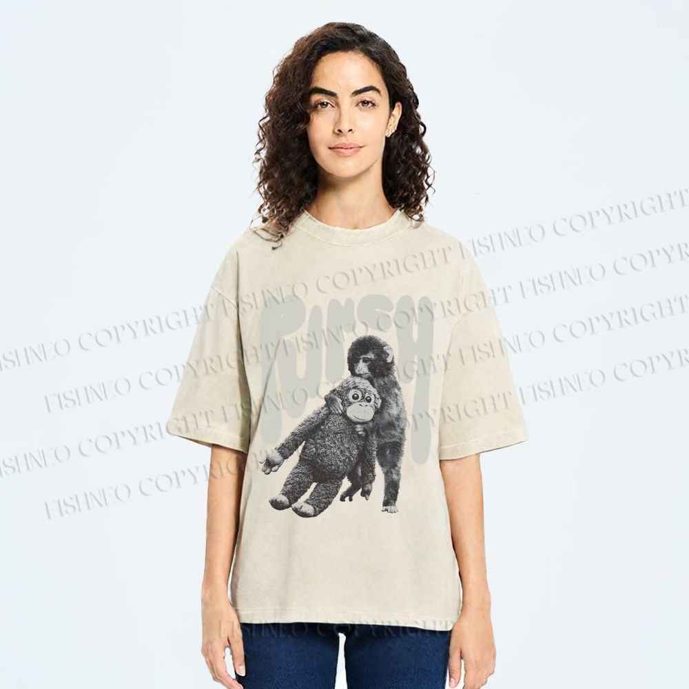 Unisex Punchy Monkey Printed Washed Tee