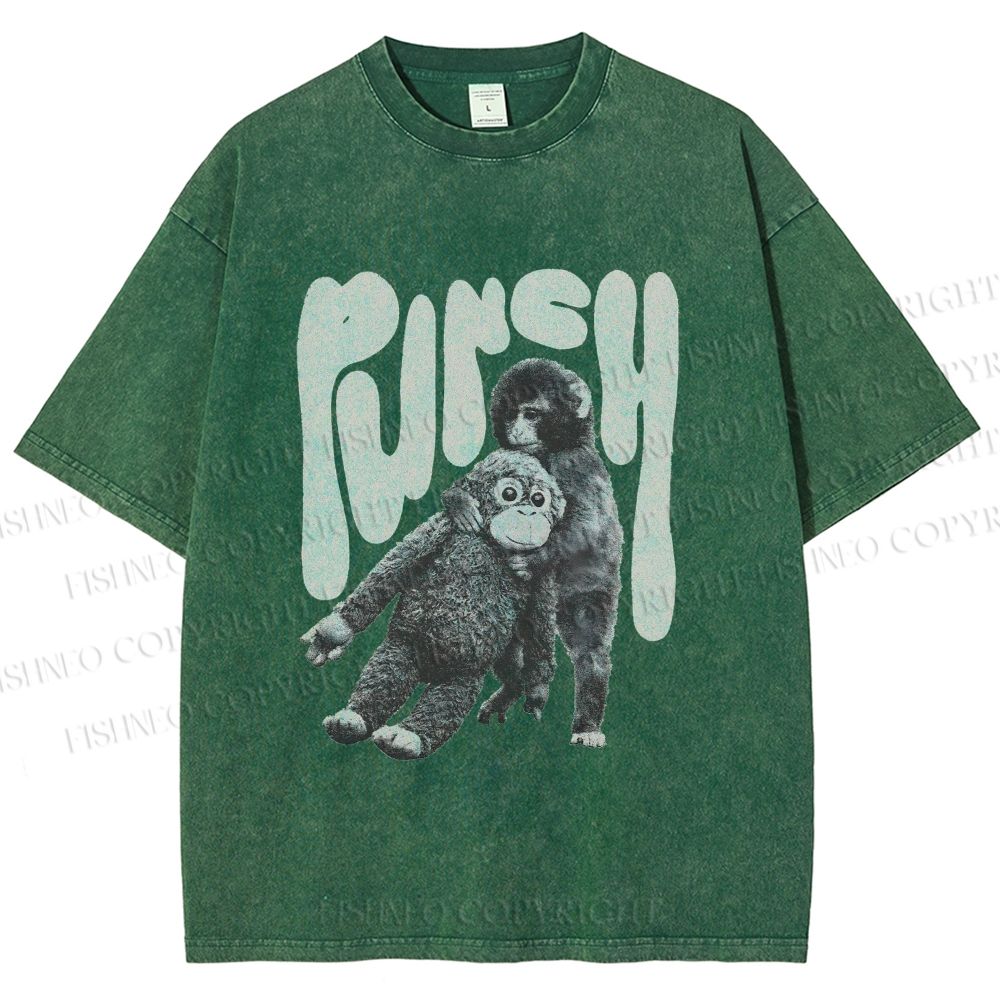 Unisex Punchy Monkey Printed Washed Tee