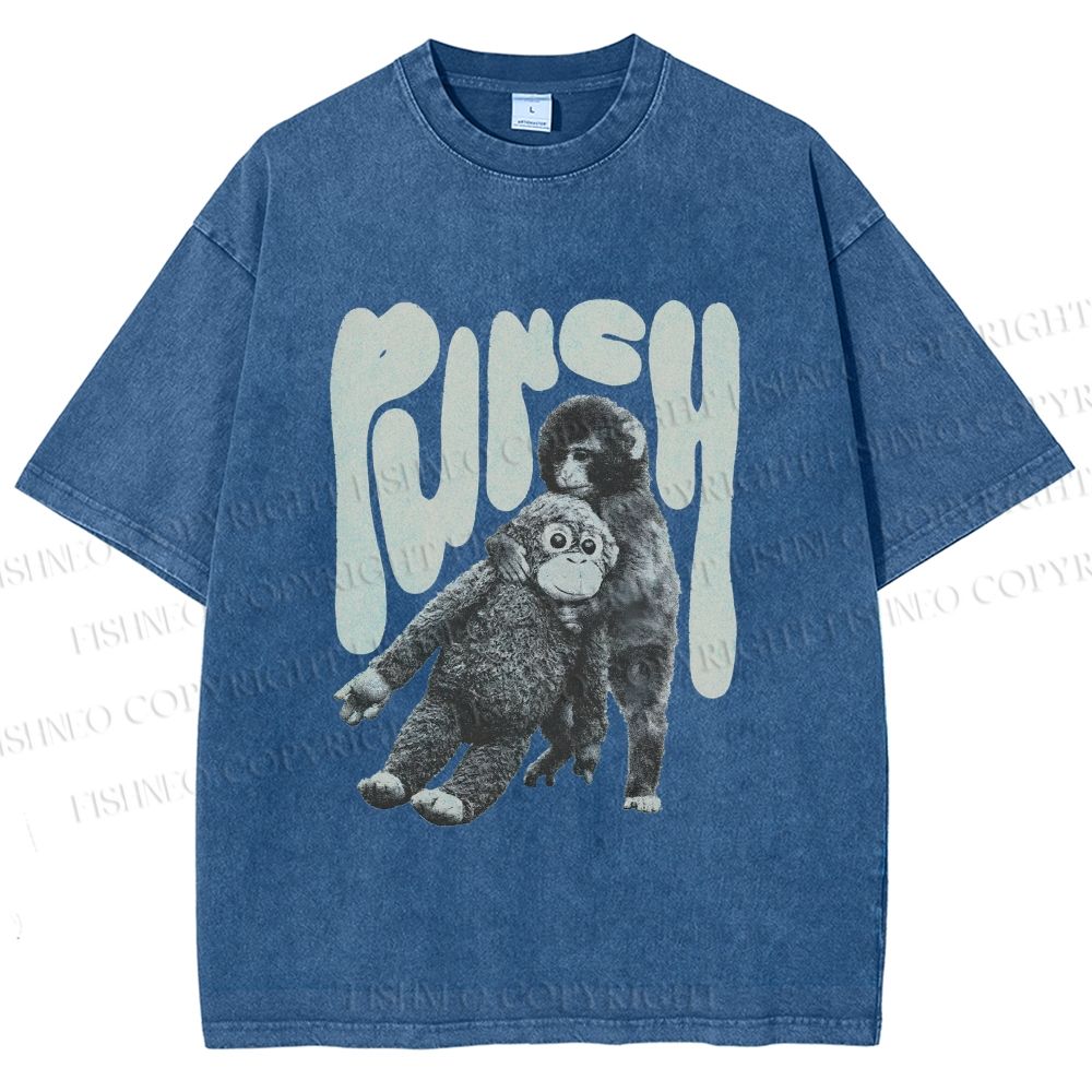 Unisex Punchy Monkey Printed Washed Tee