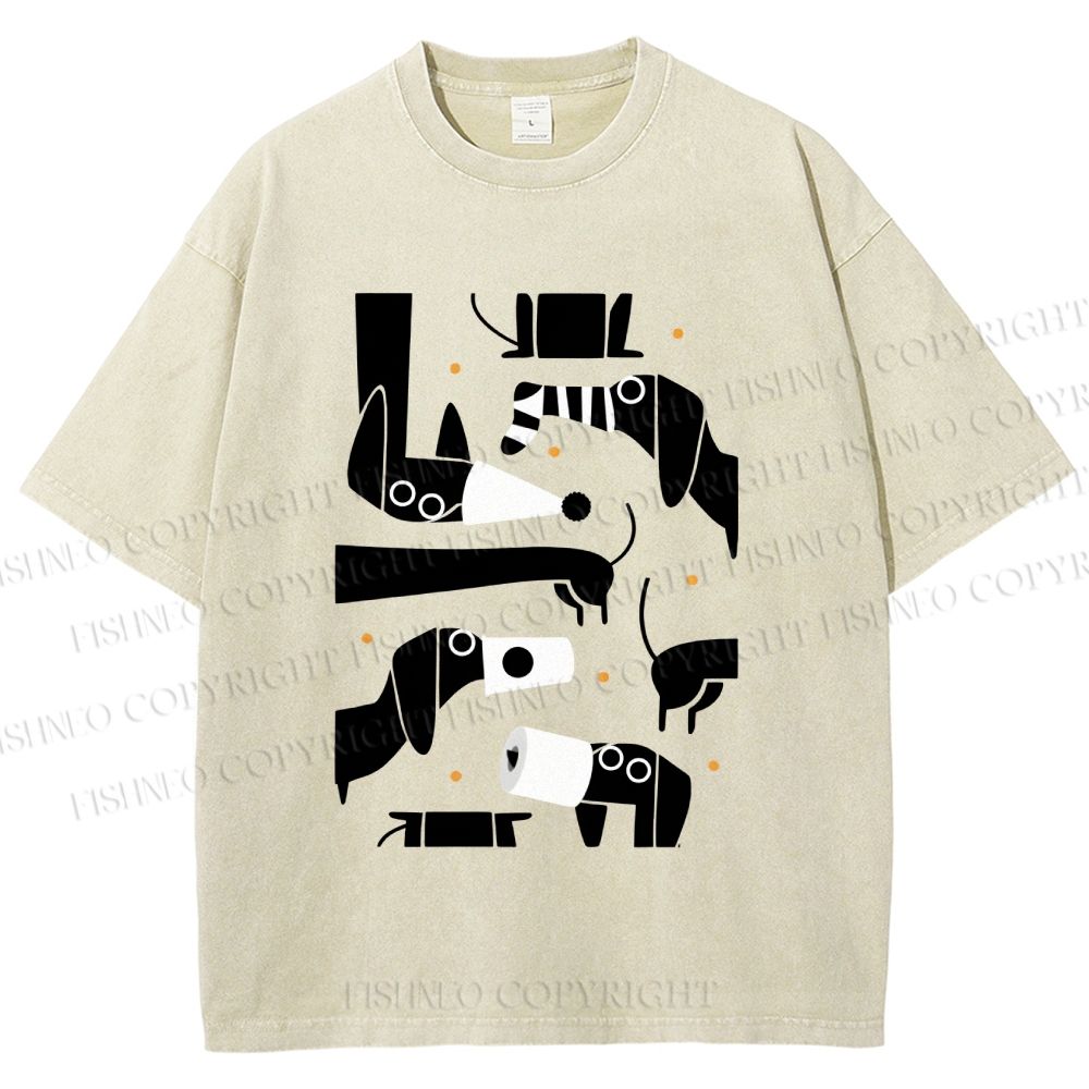 Unisex Dachshund Dilemma Printed Washed Tee