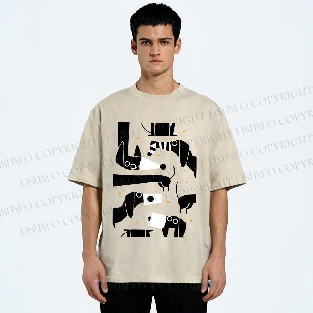 Unisex Dachshund Dilemma Printed Washed Tee