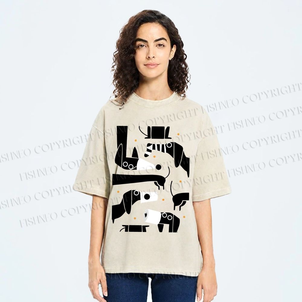 Unisex Dachshund Dilemma Printed Washed Tee