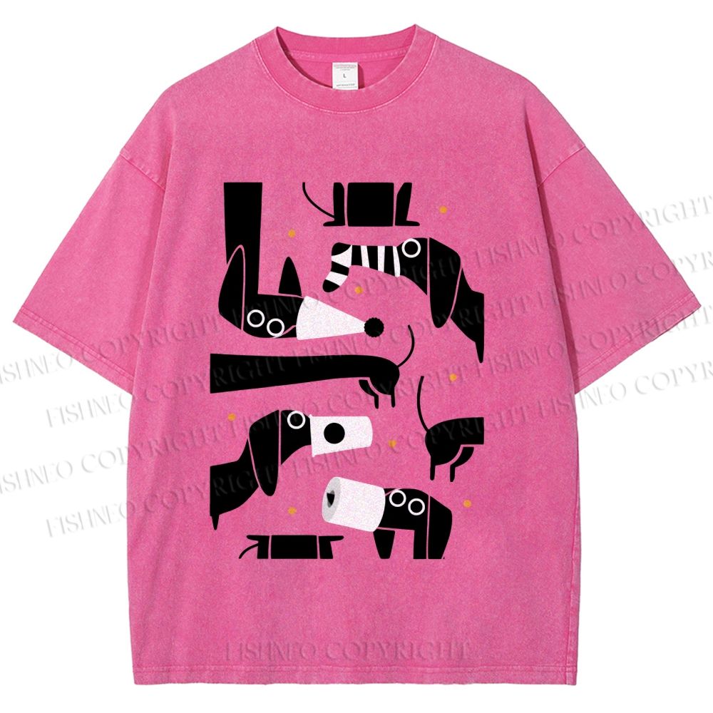 Unisex Dachshund Dilemma Printed Washed Tee