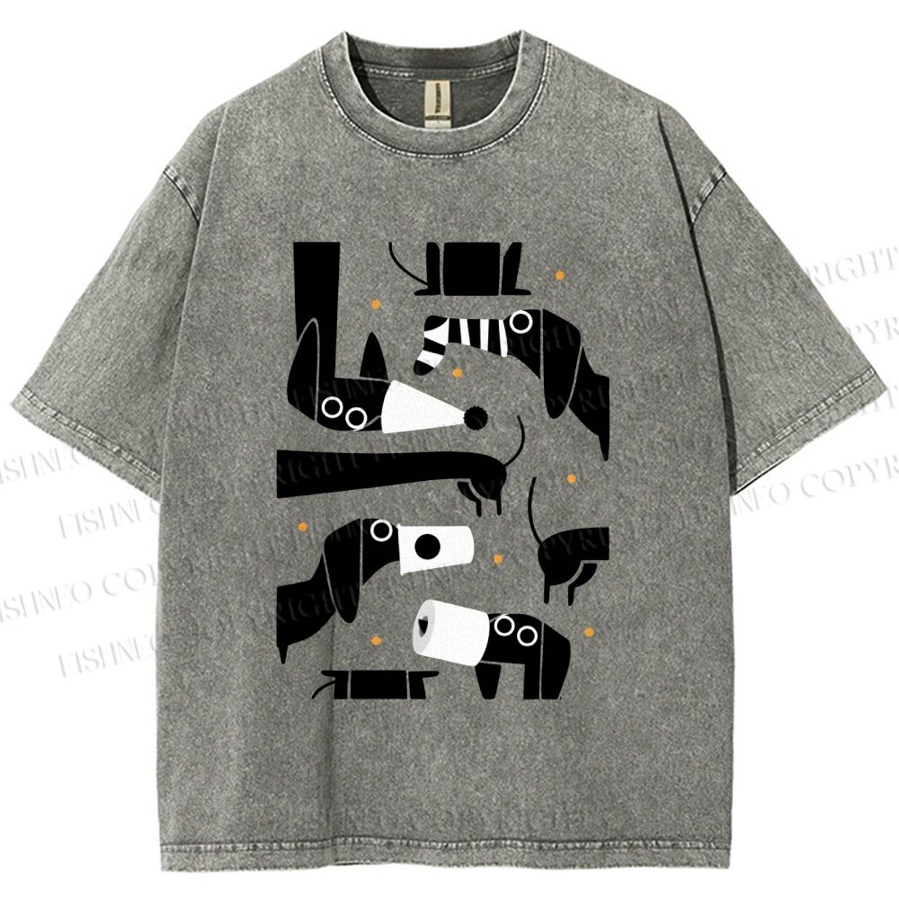 Unisex Dachshund Dilemma Printed Washed Tee