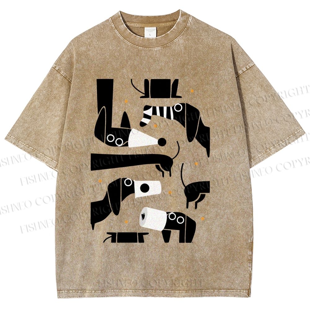 Unisex Dachshund Dilemma Printed Washed Tee