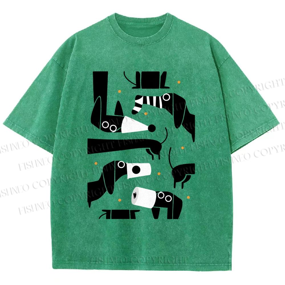 Unisex Dachshund Dilemma Printed Washed Tee