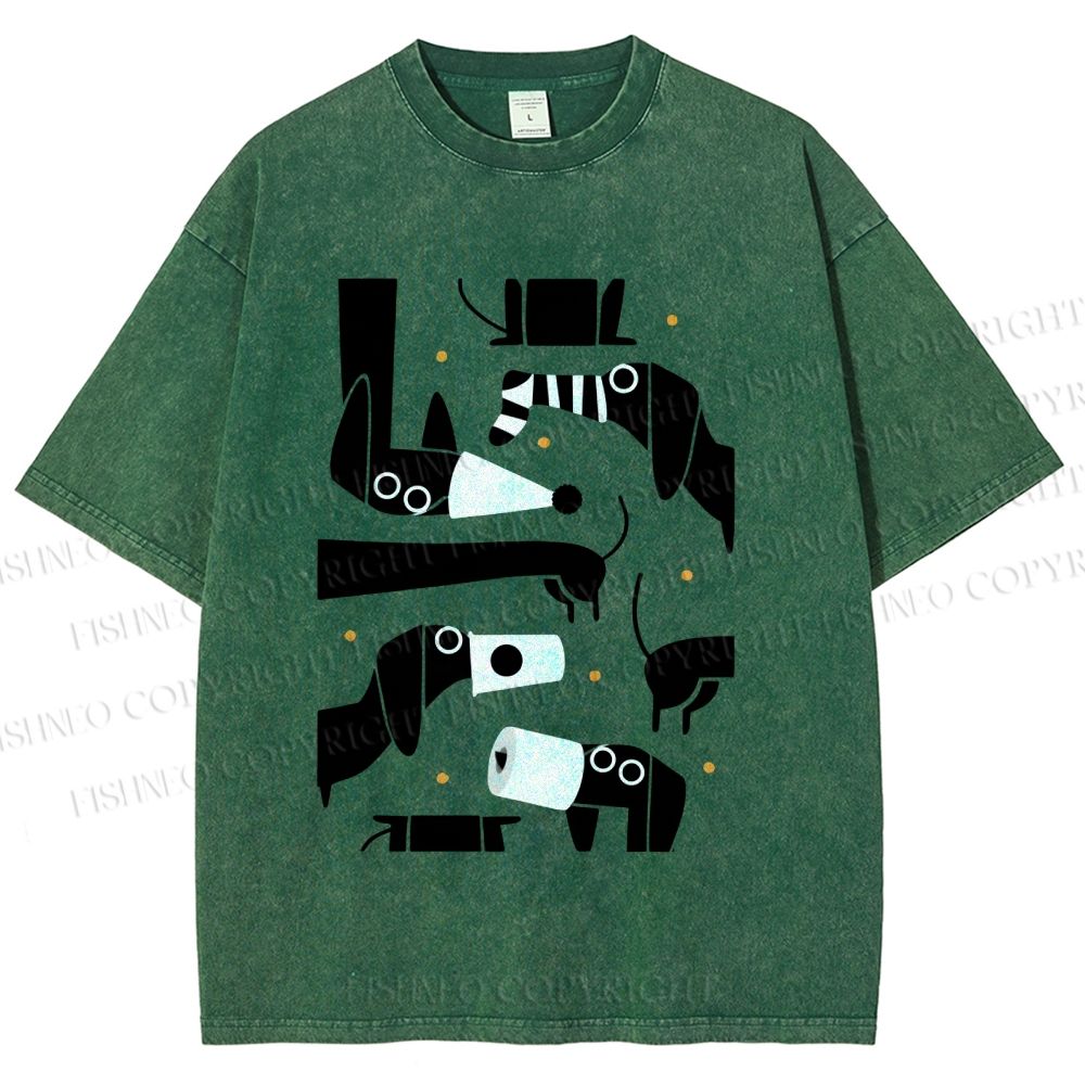Unisex Dachshund Dilemma Printed Washed Tee