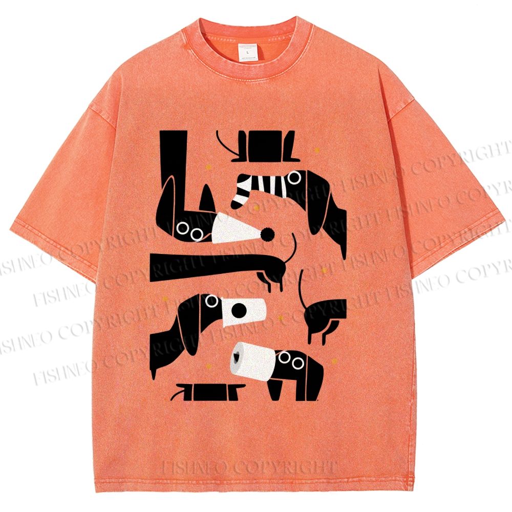 Unisex Dachshund Dilemma Printed Washed Tee