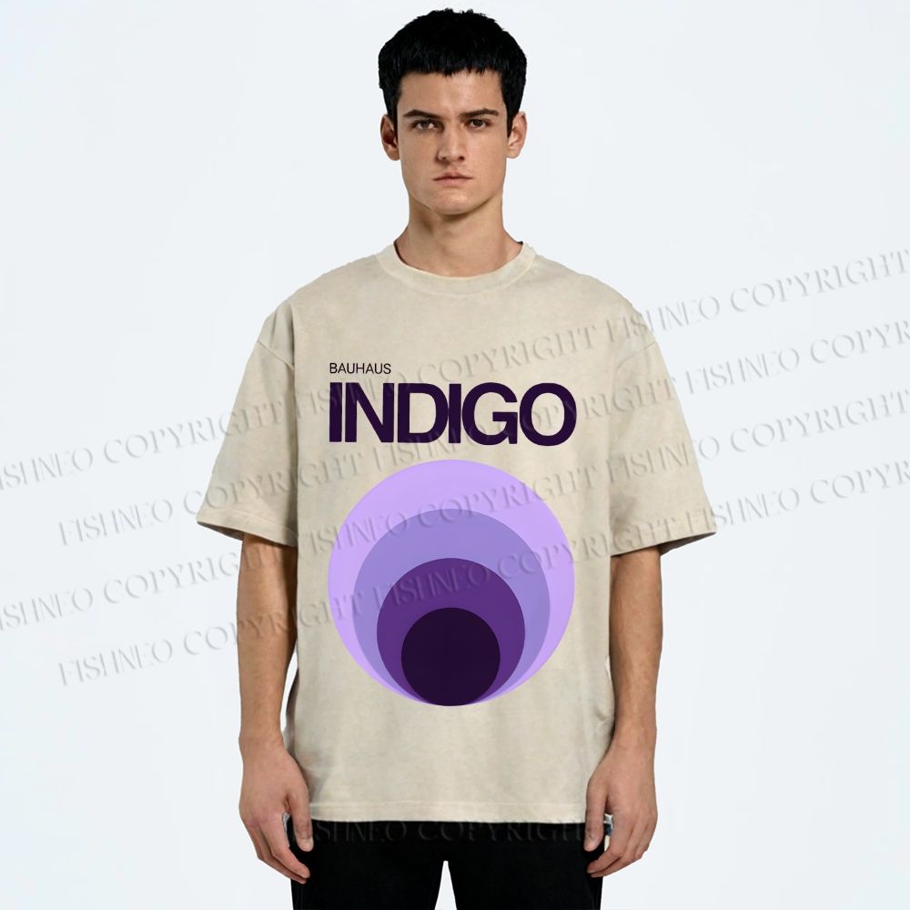 Unisex Bauhaus Indigo Printed Washed Tee