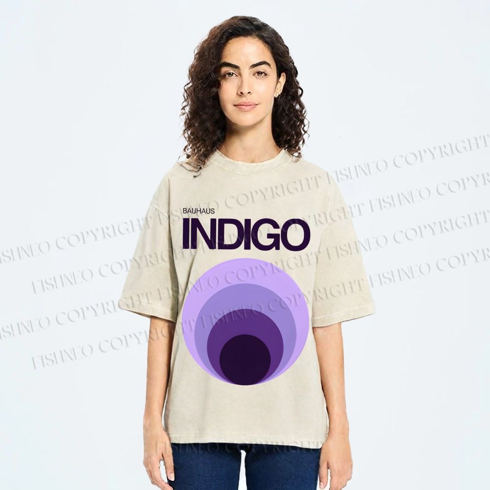 Unisex Bauhaus Indigo Printed Washed Tee