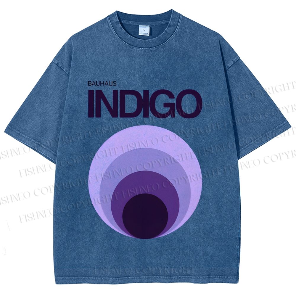 Unisex Bauhaus Indigo Printed Washed Tee