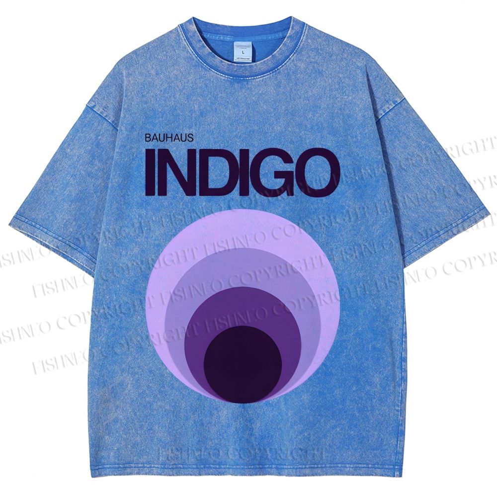 Unisex Bauhaus Indigo Printed Washed Tee