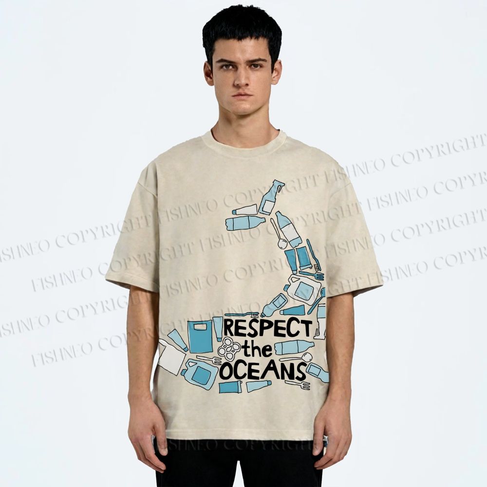 Unisex Respect the Oceans Whale Printed Washed Tee