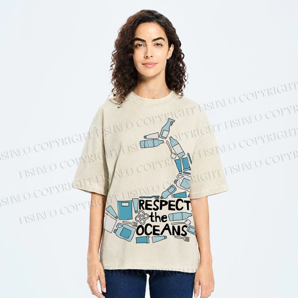 Unisex Respect the Oceans Whale Printed Washed Tee
