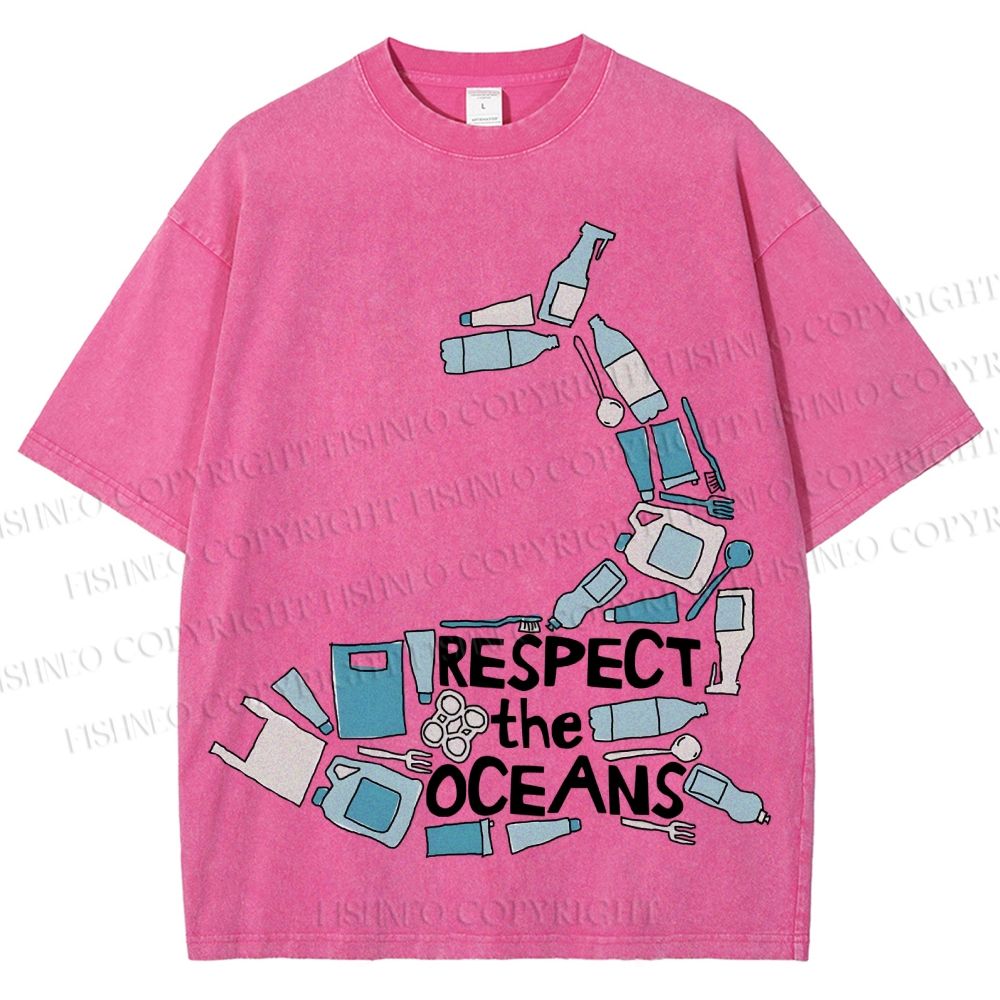 Unisex Respect the Oceans Whale Printed Washed Tee