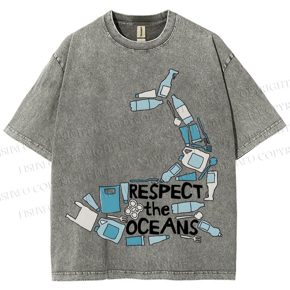 Unisex Respect the Oceans Whale Printed Washed Tee