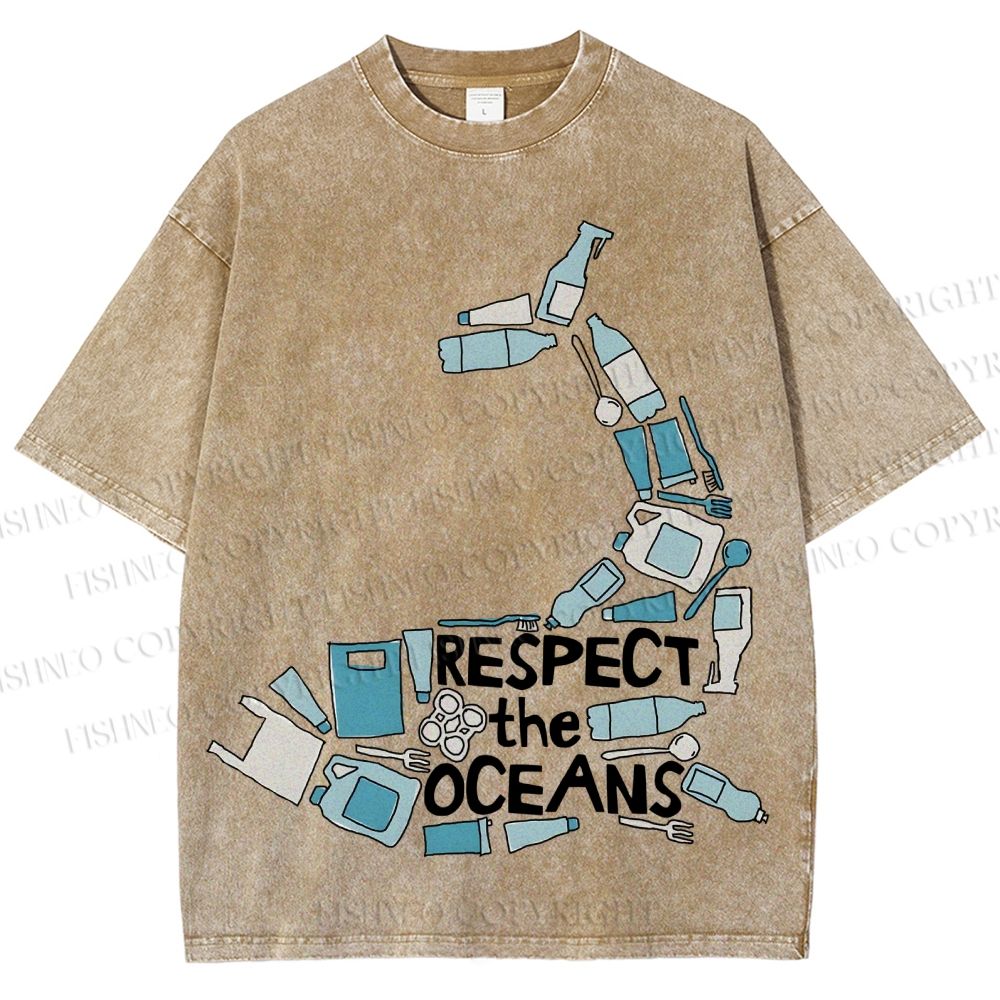 Unisex Respect the Oceans Whale Printed Washed Tee