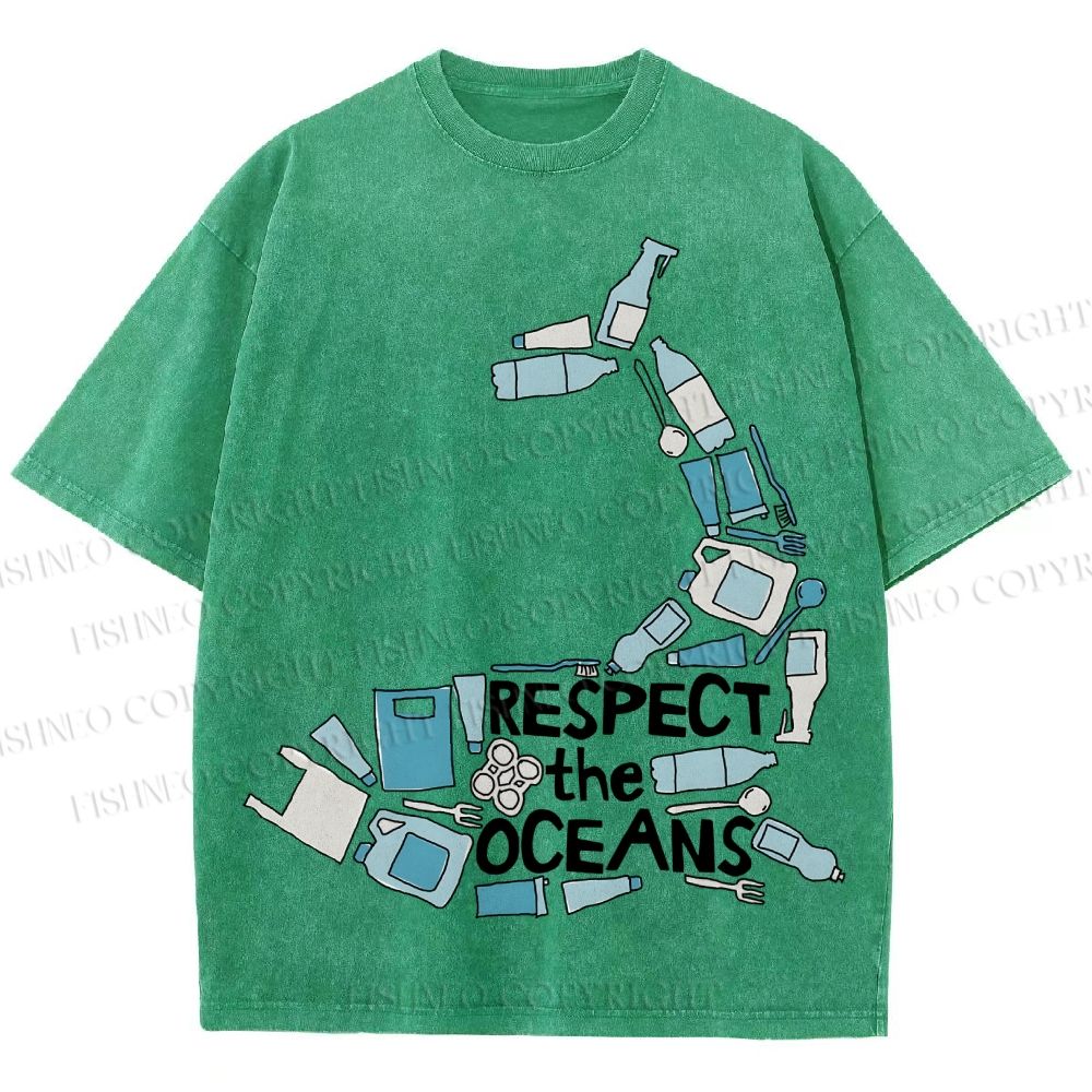 Unisex Respect the Oceans Whale Printed Washed Tee