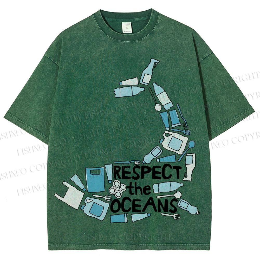 Unisex Respect the Oceans Whale Printed Washed Tee