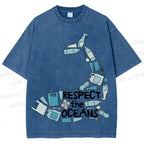 Unisex Respect the Oceans Whale Printed Washed Tee