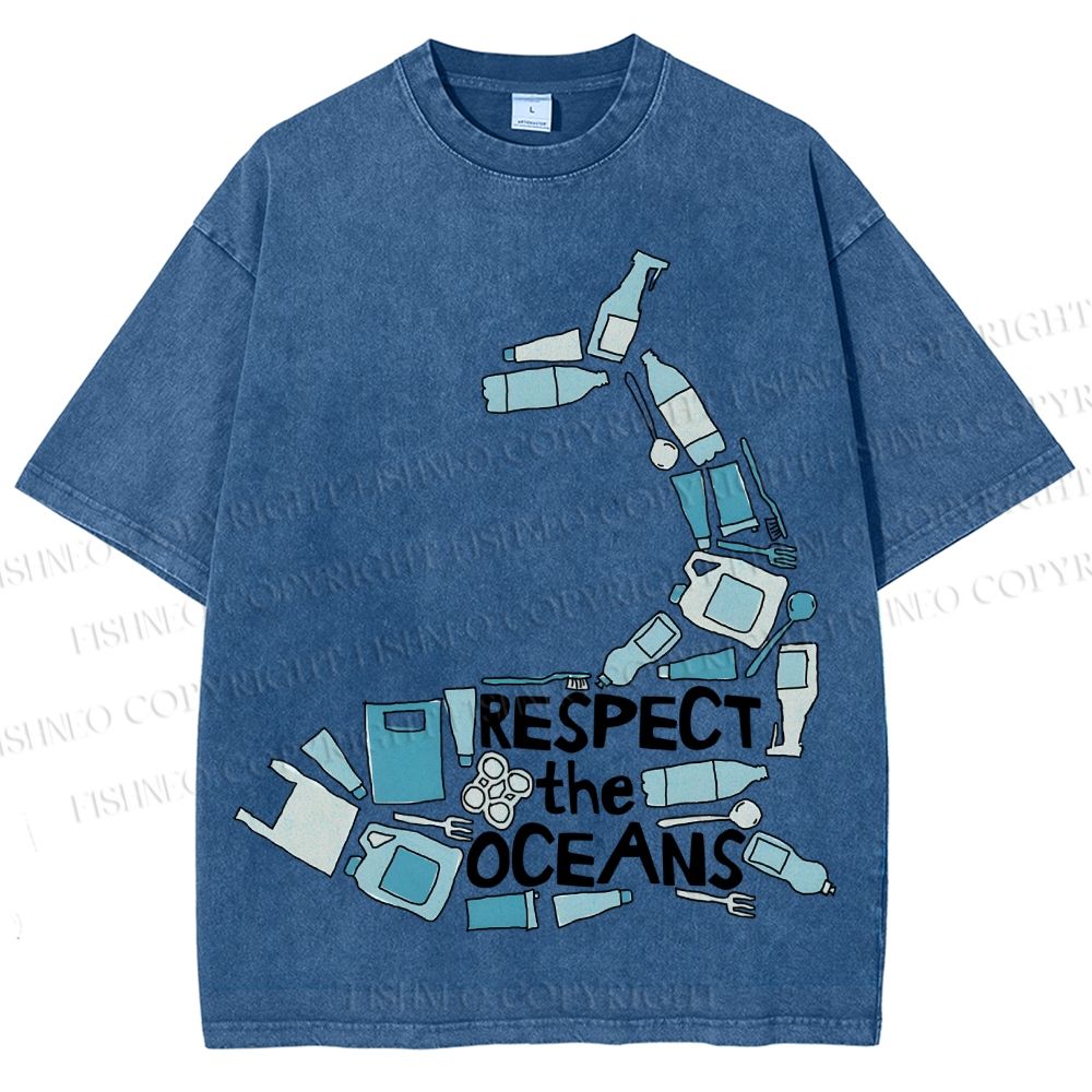 Unisex Respect the Oceans Whale Printed Washed Tee