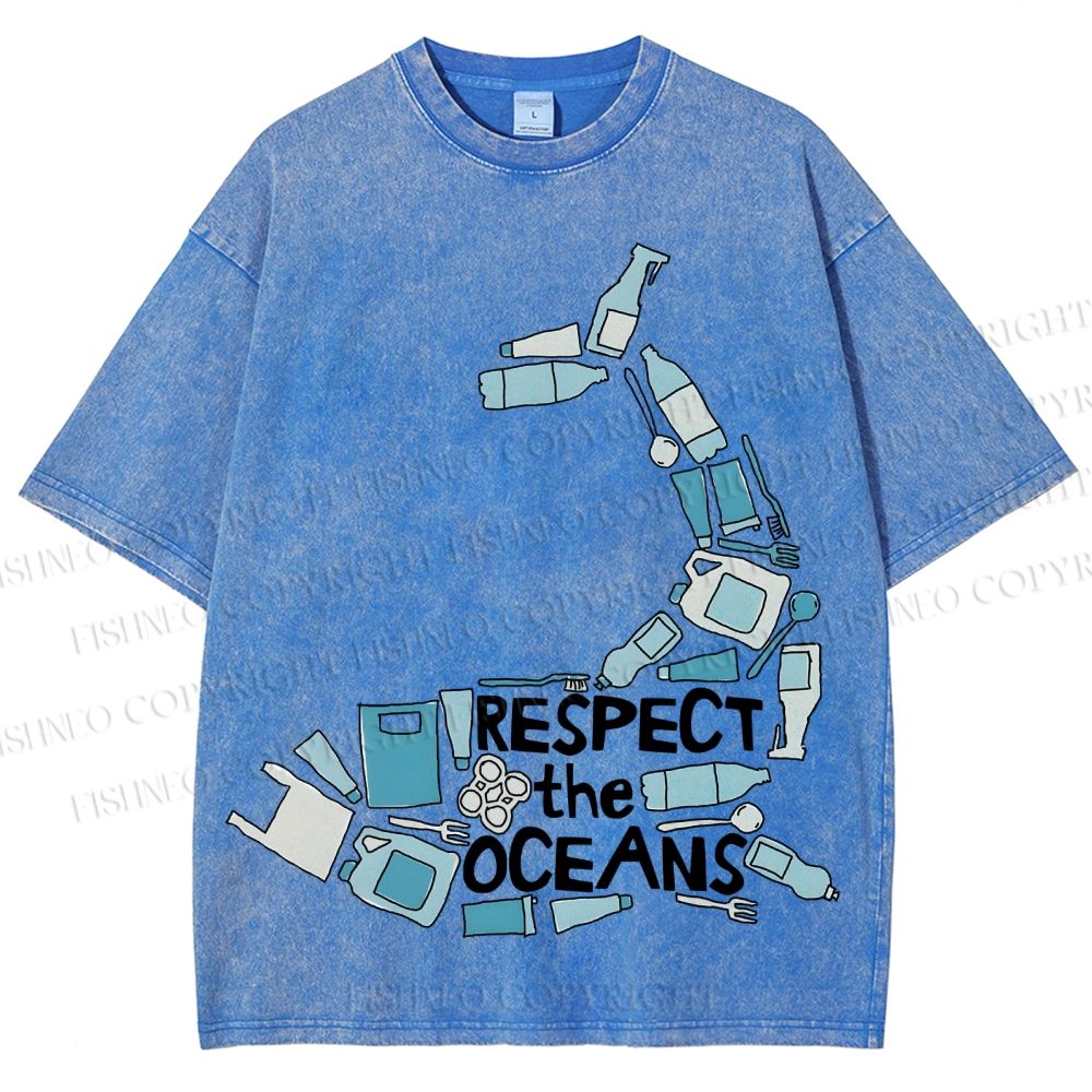 Unisex Respect the Oceans Whale Printed Washed Tee