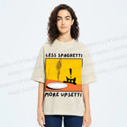 Unisex Less Spaghetti More Upsetti Cat Printed Washed Tee