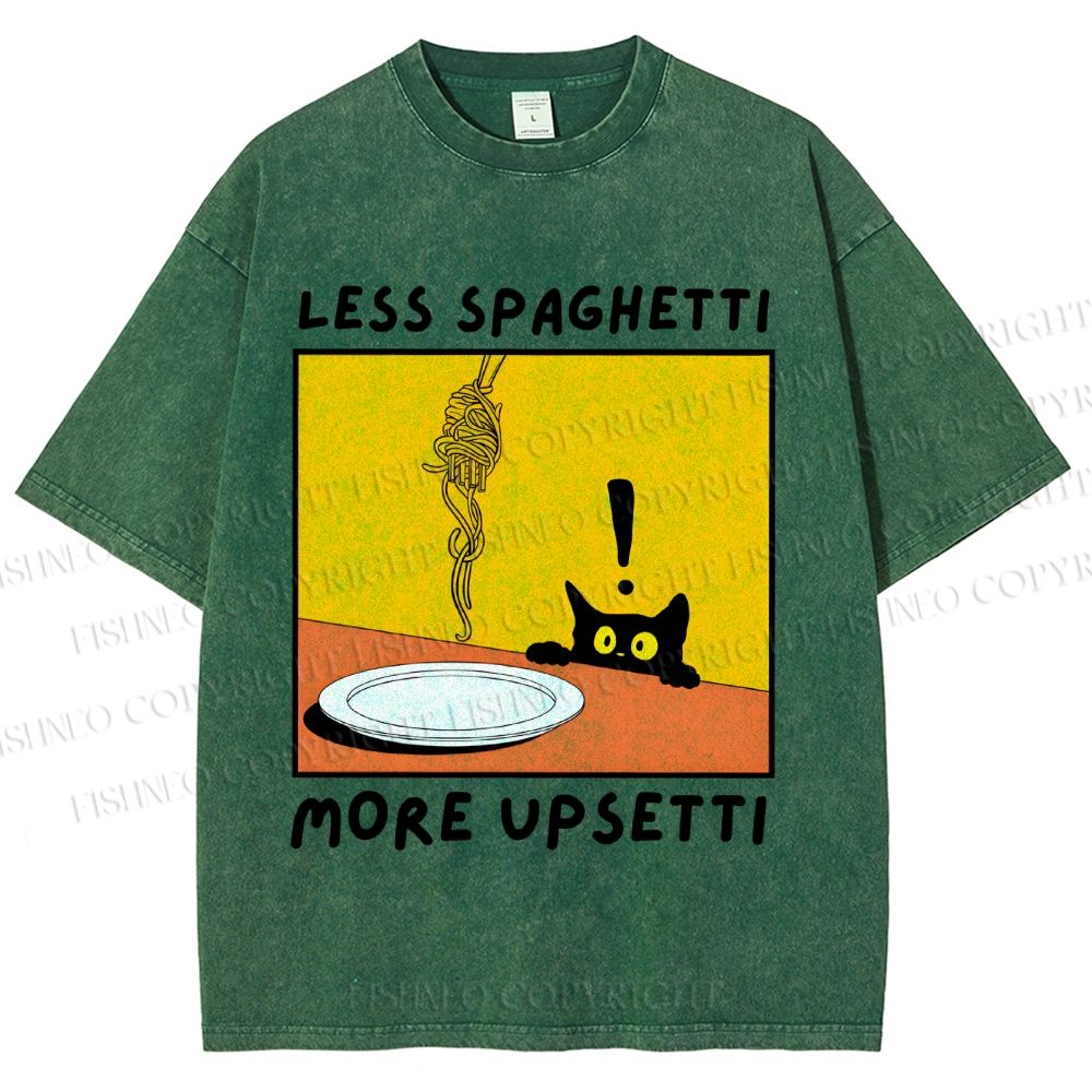 Unisex Less Spaghetti More Upsetti Cat Printed Washed Tee