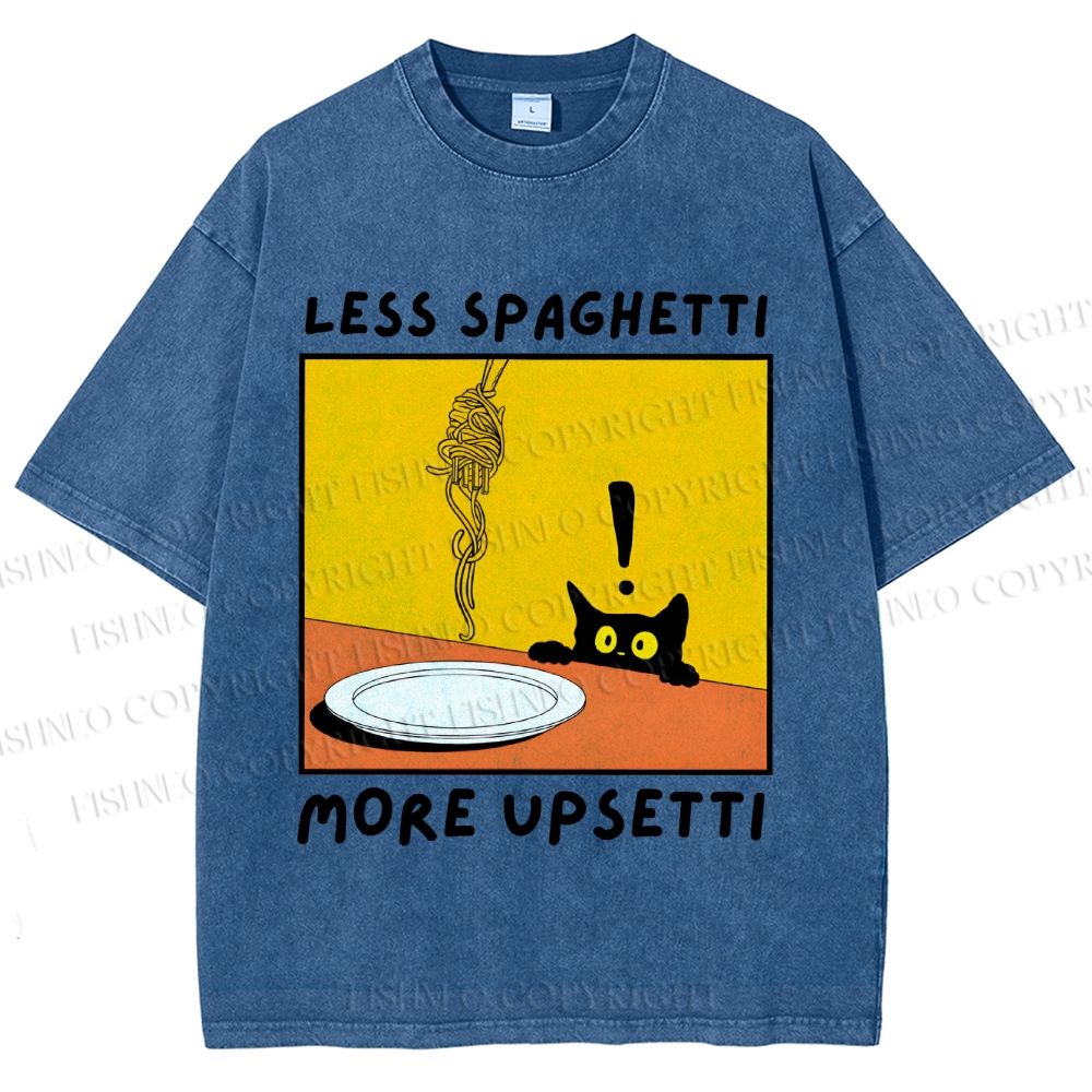 Unisex Less Spaghetti More Upsetti Cat Printed Washed Tee
