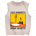 Unisex Less Spaghetti More Upsetti Cat Printed Washed Tank Top