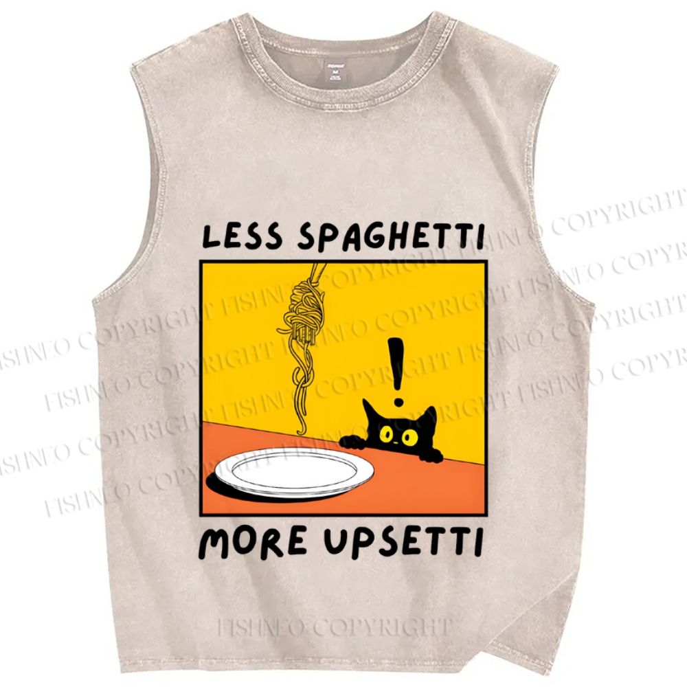 Unisex Less Spaghetti More Upsetti Cat Printed Washed Tank Top