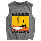 Unisex Less Spaghetti More Upsetti Cat Printed Washed Tank Top
