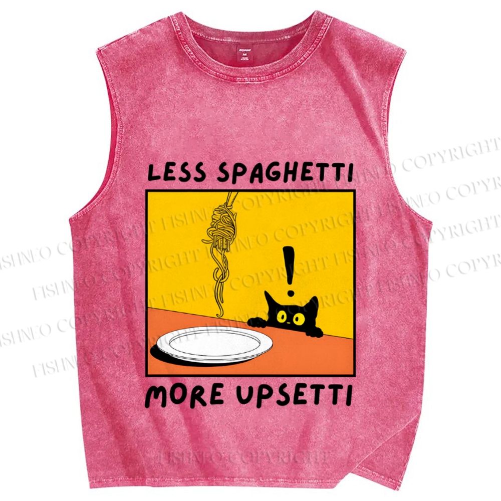 Unisex Less Spaghetti More Upsetti Cat Printed Washed Tank Top