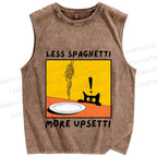 Unisex Less Spaghetti More Upsetti Cat Printed Washed Tank Top