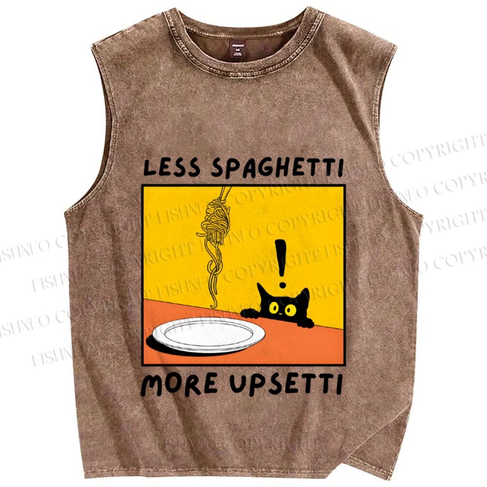Unisex Less Spaghetti More Upsetti Cat Printed Washed Tank Top