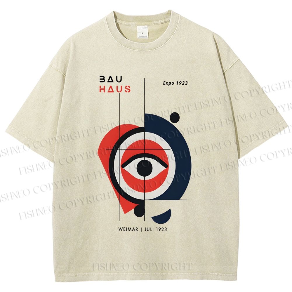 Unisex Bauhaus Geometric Eye Printed Washed Tee