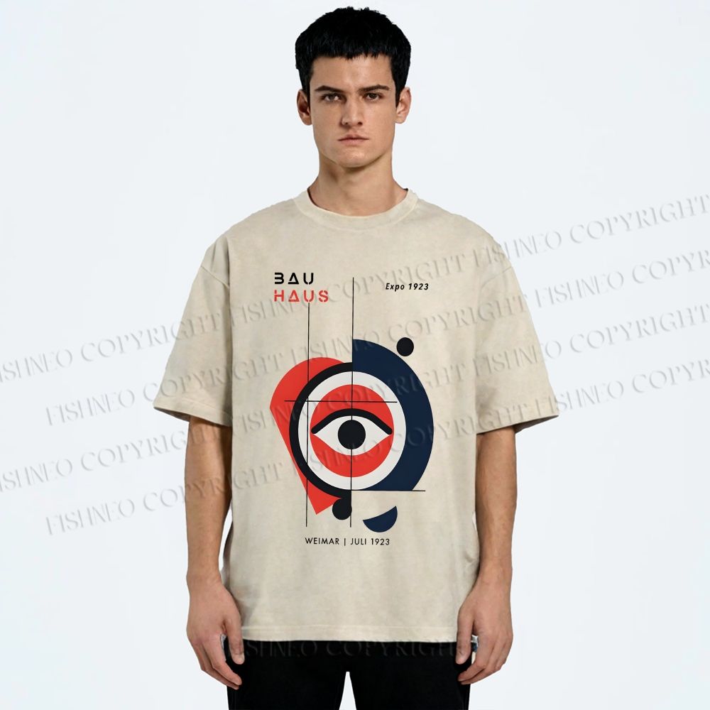 Unisex Bauhaus Geometric Eye Printed Washed Tee