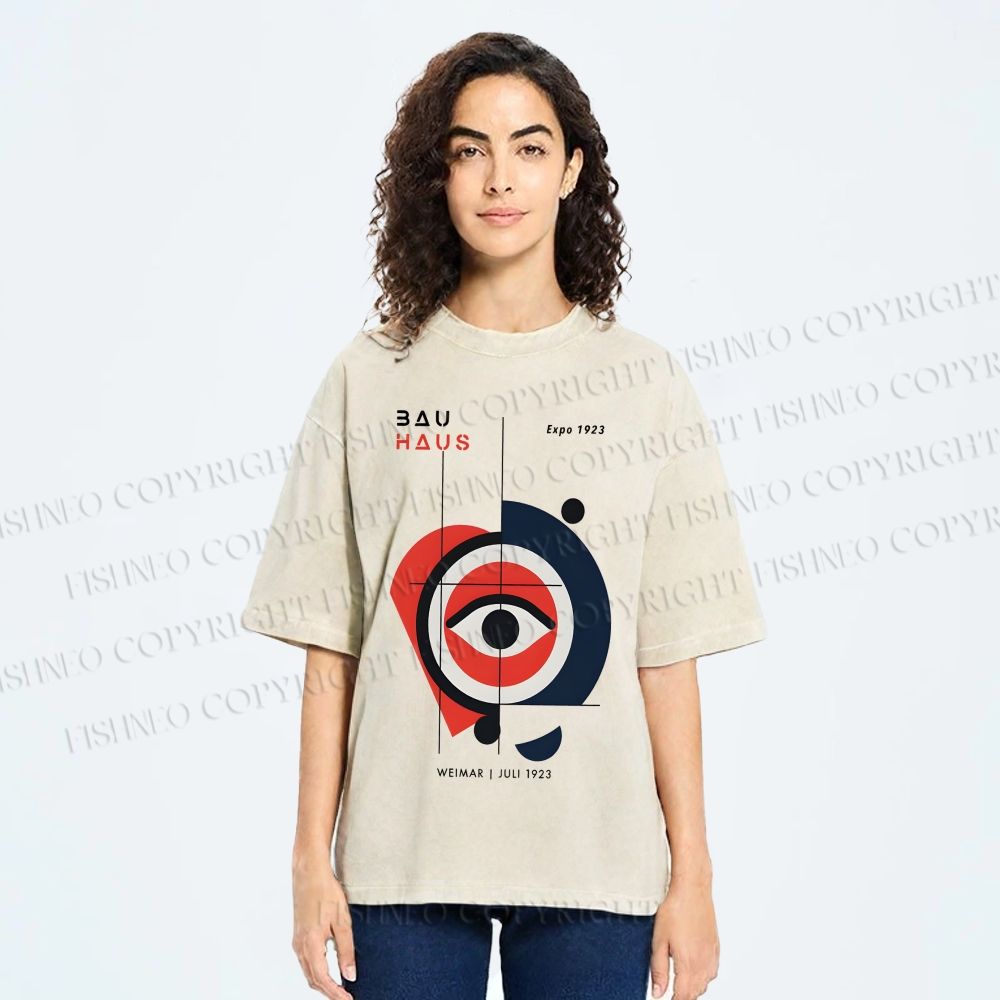 Unisex Bauhaus Geometric Eye Printed Washed Tee