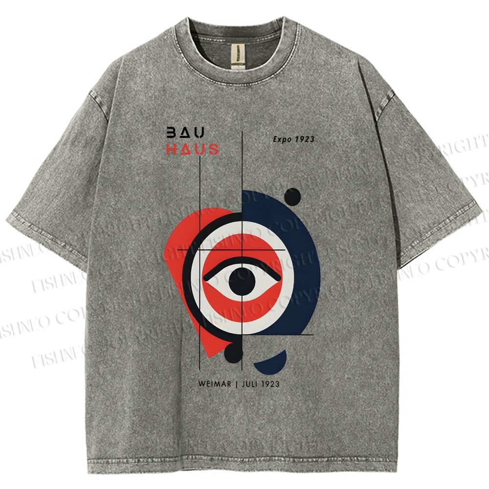 Unisex Bauhaus Geometric Eye Printed Washed Tee