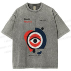 Unisex Bauhaus Geometric Eye Printed Washed Tee