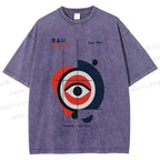 Unisex Bauhaus Geometric Eye Printed Washed Tee