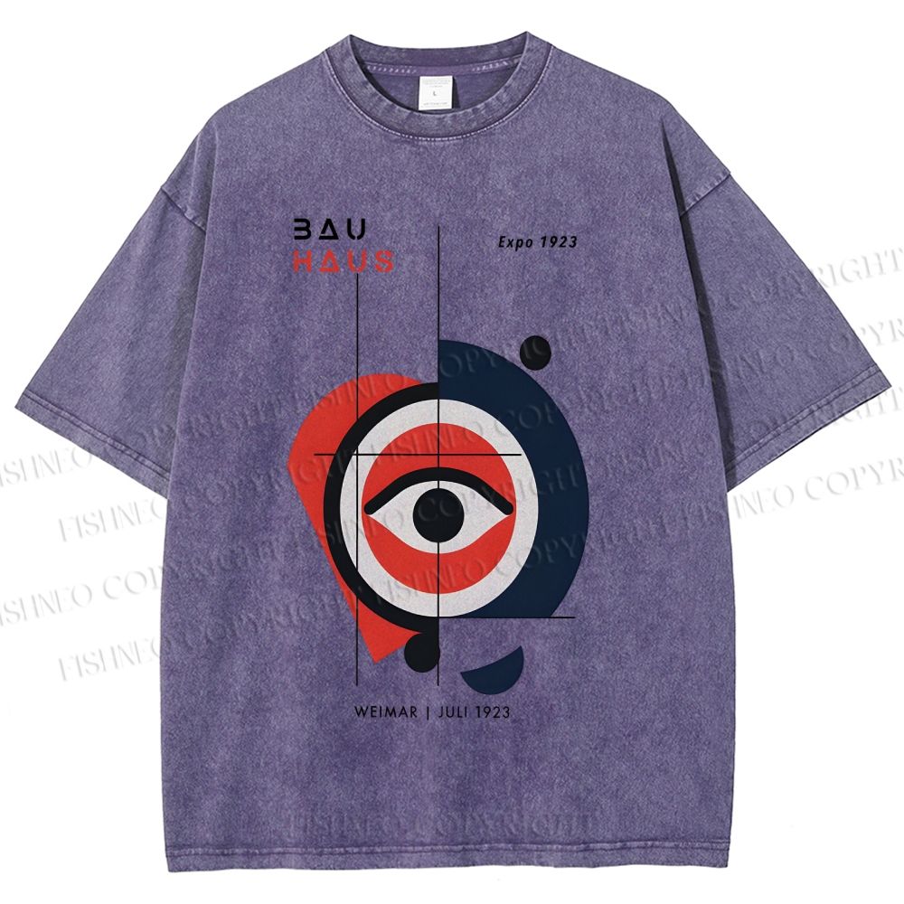 Unisex Bauhaus Geometric Eye Printed Washed Tee