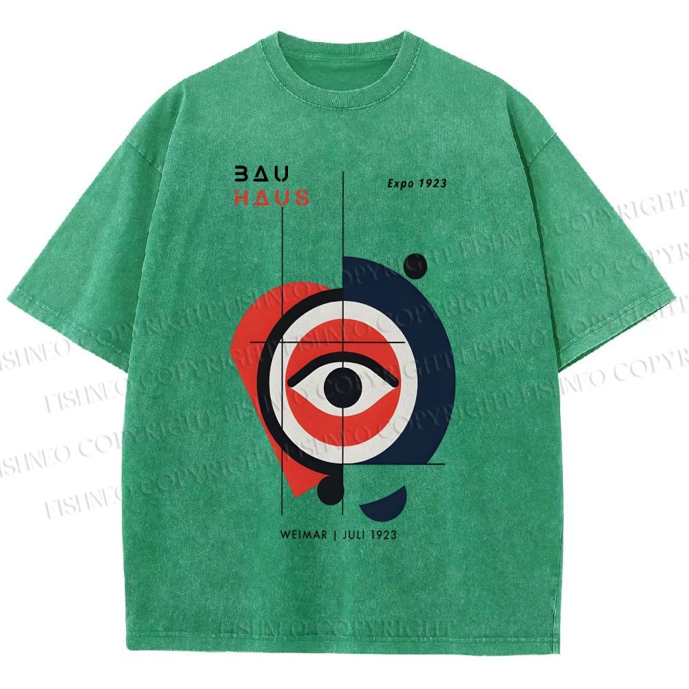 Unisex Bauhaus Geometric Eye Printed Washed Tee