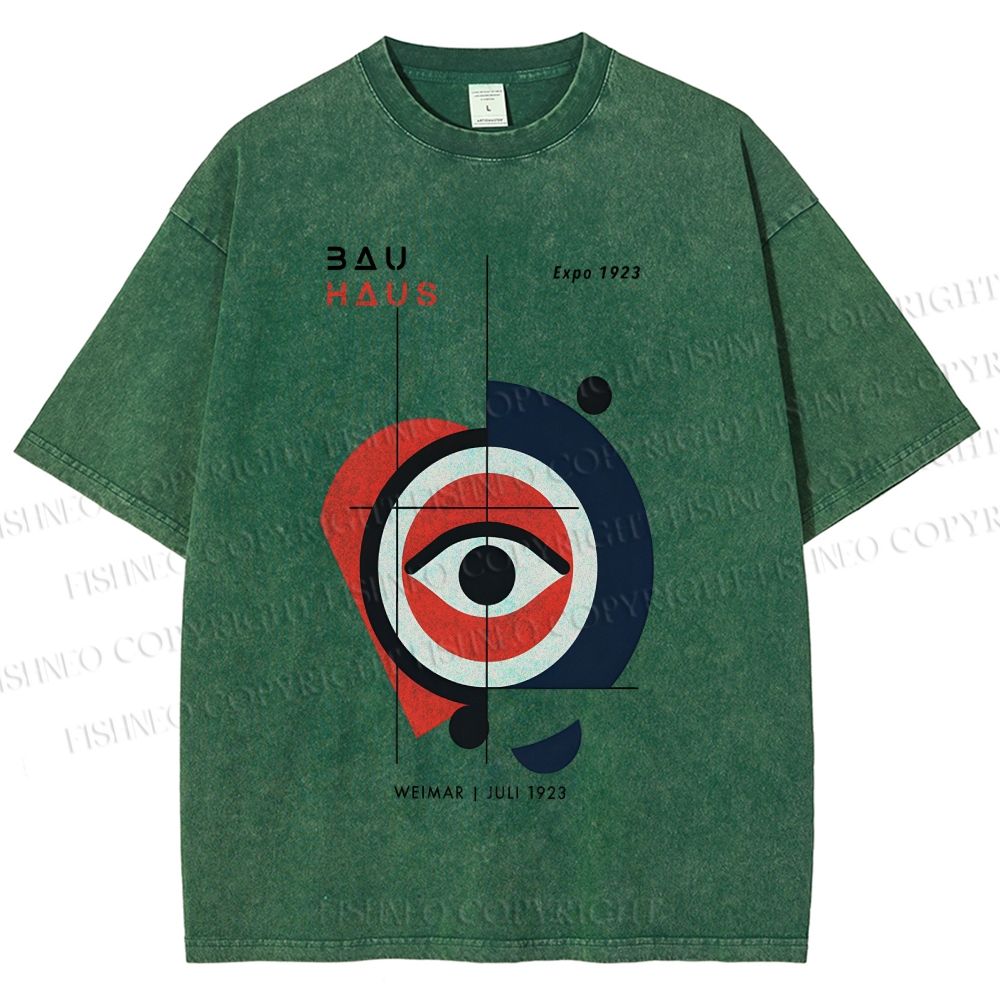 Unisex Bauhaus Geometric Eye Printed Washed Tee