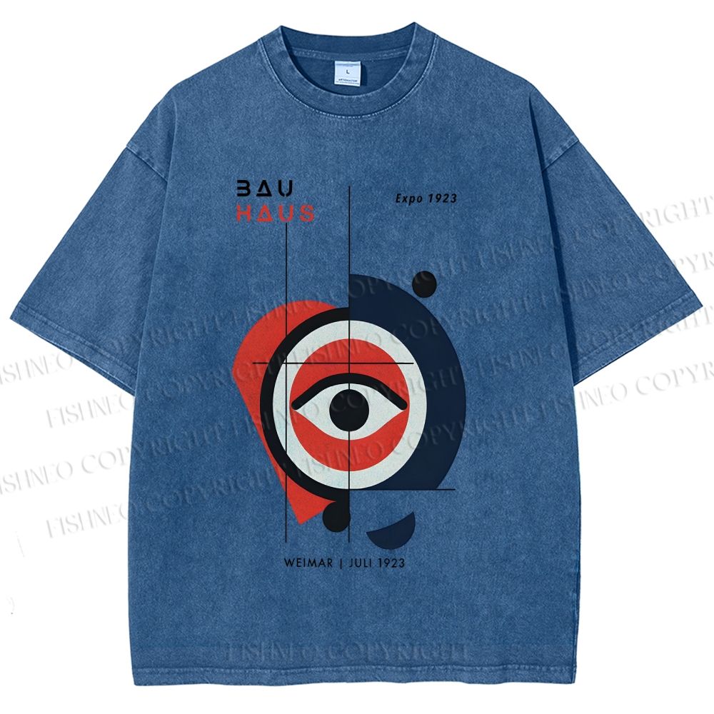Unisex Bauhaus Geometric Eye Printed Washed Tee