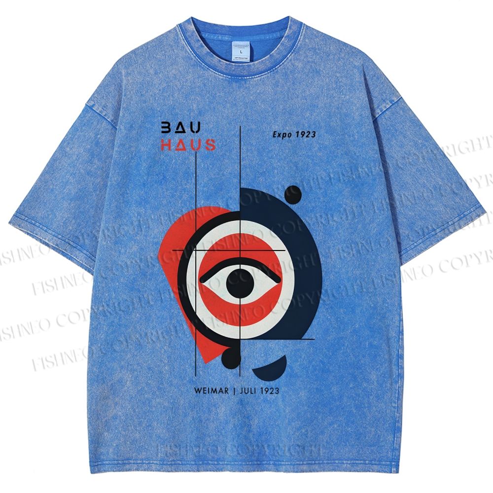Unisex Bauhaus Geometric Eye Printed Washed Tee