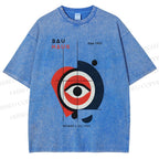 Unisex Bauhaus Geometric Eye Printed Washed Tee