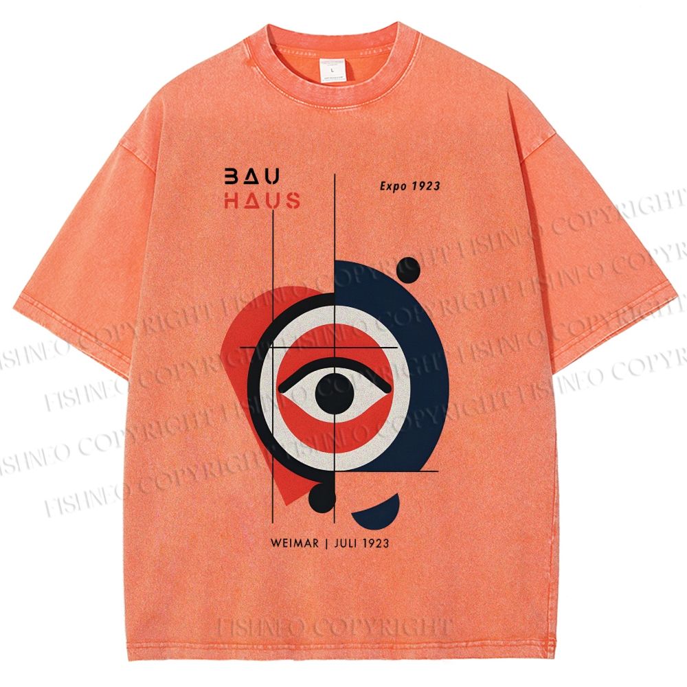 Unisex Bauhaus Geometric Eye Printed Washed Tee